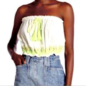 SALE 🏝️Free People White Bright Yellow Embroidered Tube Top